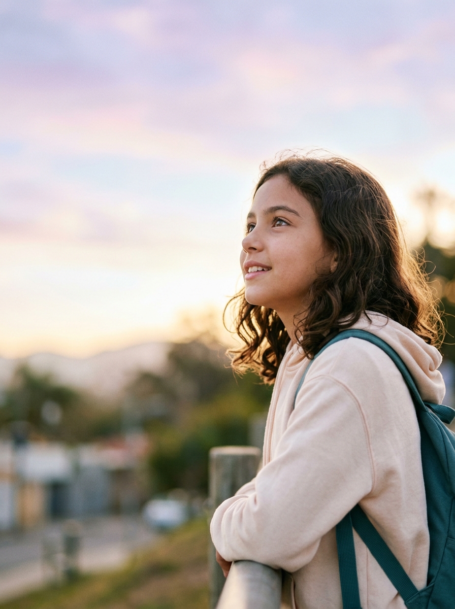 Jovem olhando para o futuro com esperança